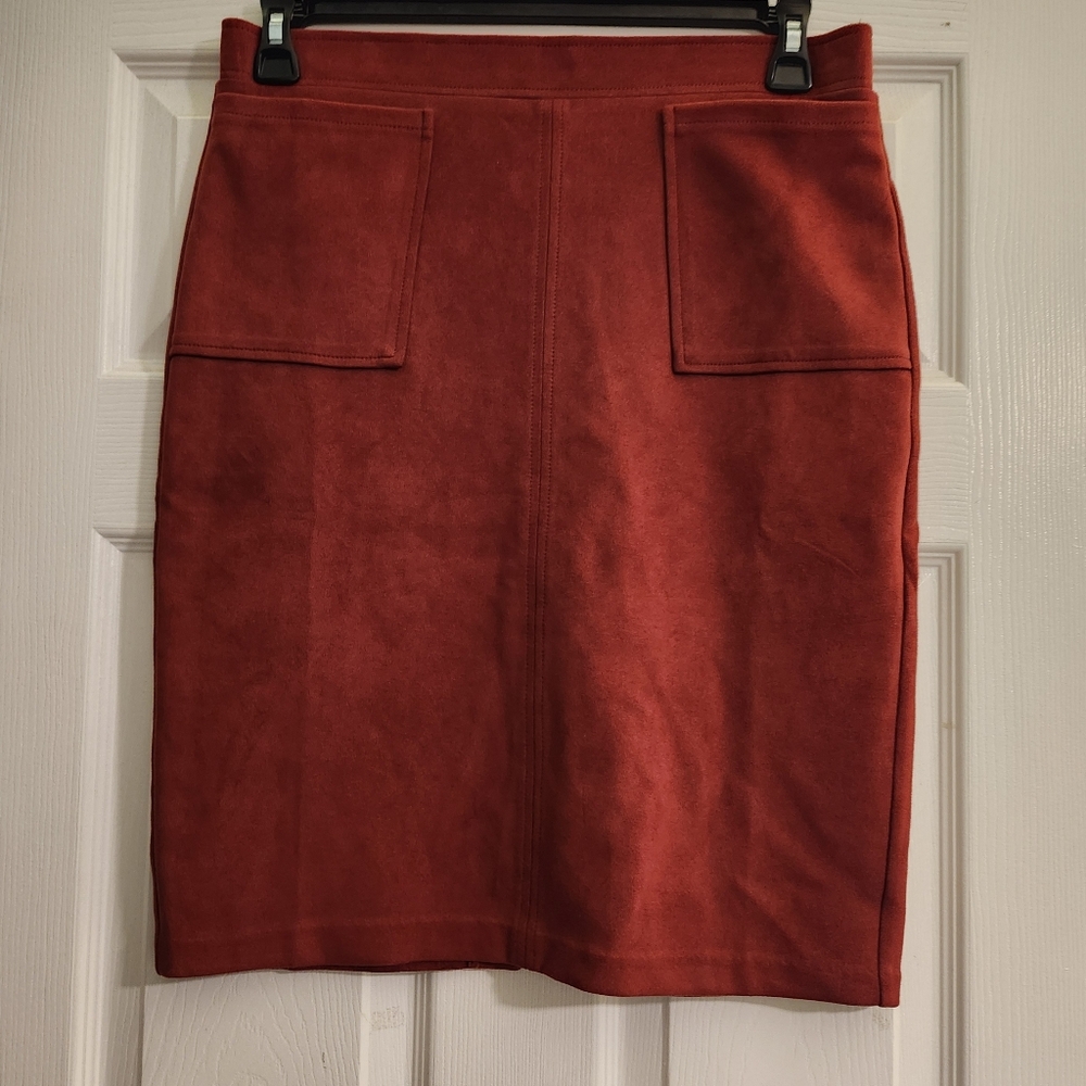 Carole Wren Orange Suede Skirt With Pockets Size M